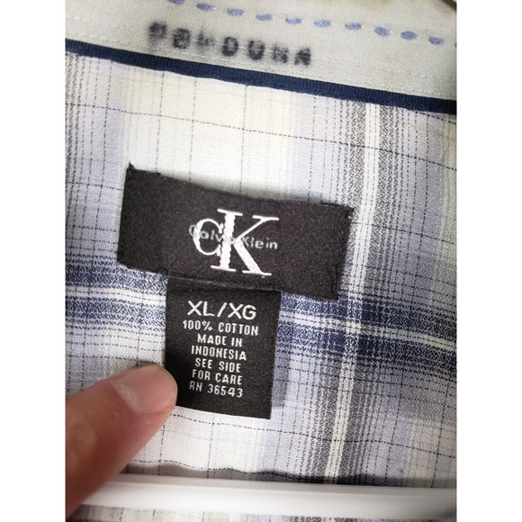 Calvin Klein Shirt Mens XL Gray Plaid Cotton Long Sleeve Casual Button Up Shirt - Picture 3 of 10